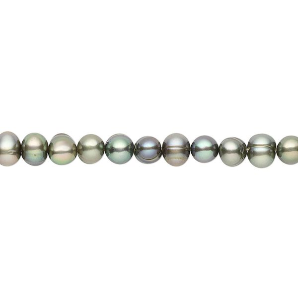 Pearl, cultured freshwater (dyed), green, 4-5mm semi-round, C- grade, Mohs hardness 2-1/2 to 4. Sold per 15-1/2" to 16" strand. image number 0
