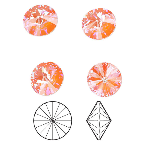 Chaton 144pk crystal orange glow DeLite, Swarovski® 12mm rivoli 1122 image number 0
