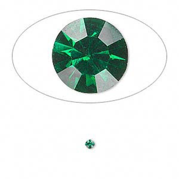 Chaton, glass rhinestone, emerald green, foil back, 2.1-2.2mm faceted round, PP15. Sold per pkg of 72. image number 0