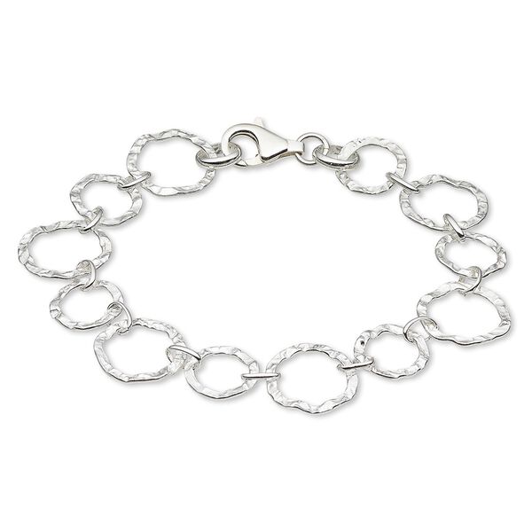 Bracelet, sterling silver, 11mm and 14mm hammered flat round, 7 inches with lobster claw clasp. Sold individually. image number 0