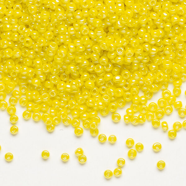 Seed bead, Dyna-Mites™, glass, pkg/1/2kg, #11 round, opaque rainbow yellow, (731R 11/0 RR). image number 0