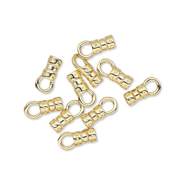 Crimp end, gold-plated brass, 5.5x3.5mm tube with loop, 2mm inside diameter. Sold per pkg of 10. image number 0
