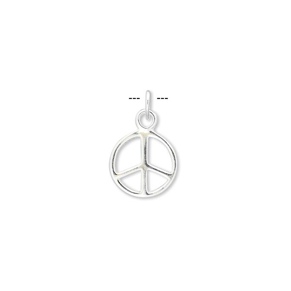 Charm, sterling silver, 10mm double-sided peace symbol. Sold per pkg of 6. image number 0