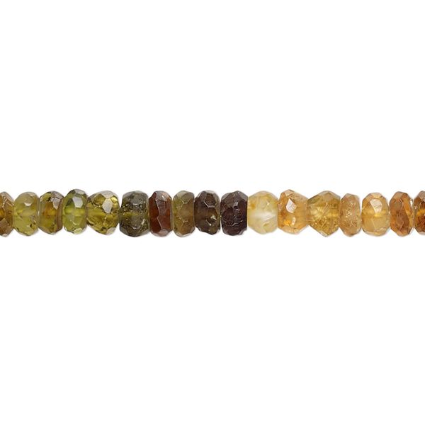 Amber-green tourmaline 1pkg1, hand-cut faceted rondelle bead natural 13 inch 4x2mm-6x4mm image number 0