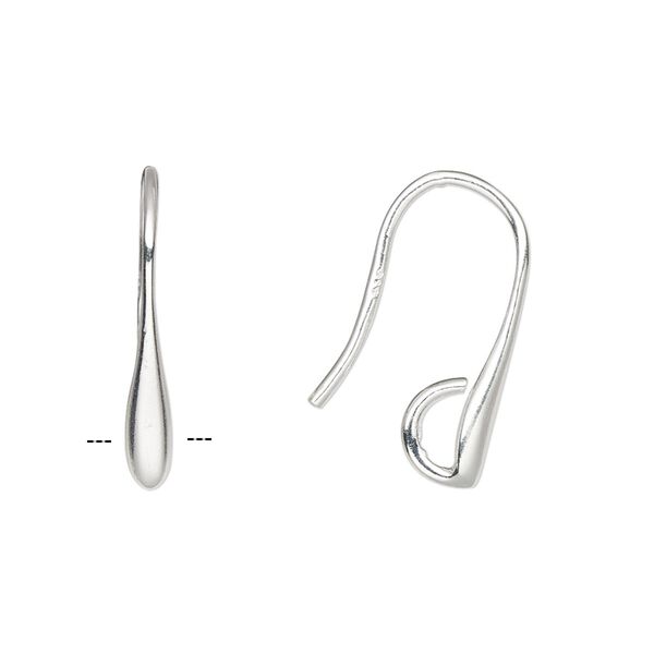 Ear wire, sterling silver, 20mm fishhook with hidden open loop, 20 gauge. Sold per pair. image number 0