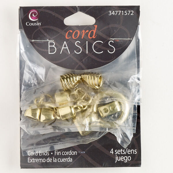 Clasp assortment, fold-over / hook / lobster claw, gold-finished "pewter" (zinc-based alloy) and steel, 25x9.5mm-46.5x8.5mm mixed styles with glue-in ends, 6mm-10x4.5mm inside diameter. Sold per pkg of 4. image number 0
