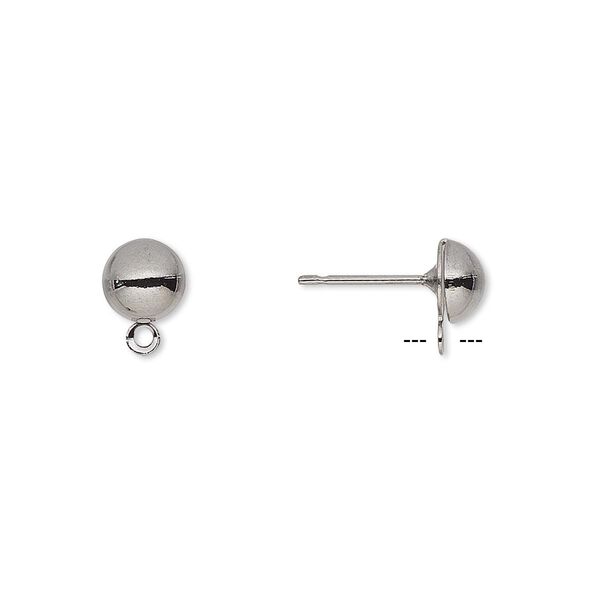 Earstud 1pkg100 gunmetal-plated, 6mm half-ball / closed loop, brass / stainless steel 50 pair image number 0