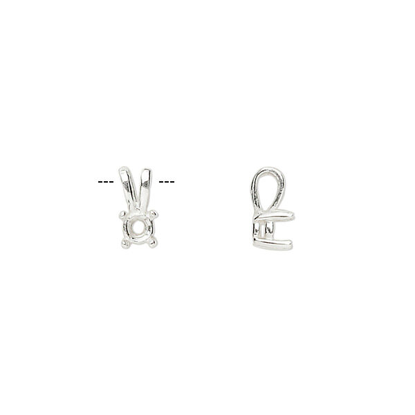 Pendant, Sure-Set™, sterling silver, 4mm pre-notched 4-prong round basket setting. Sold individually. image number 0