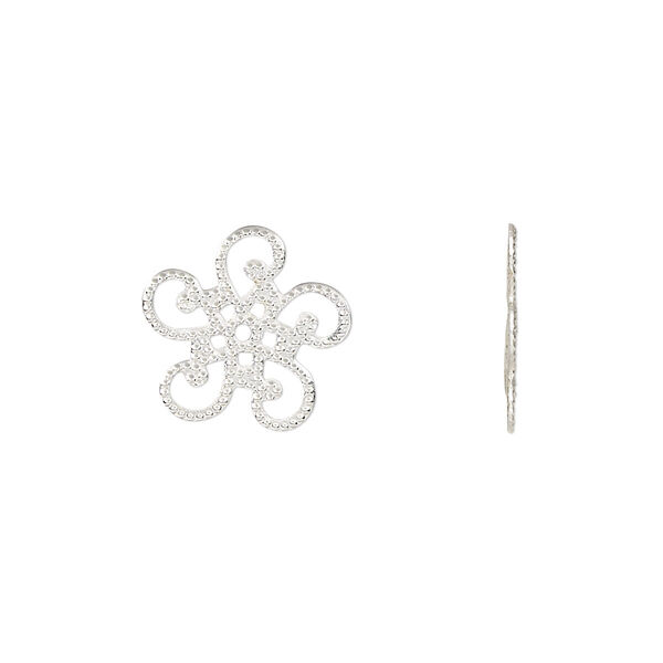 Component, silver-finished steel, 14x13mm single-sided flower. Sold per pkg of 20. image number 0