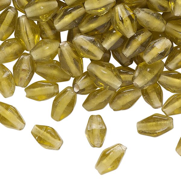 Bead, glass, translucent brown AB, 8x6mm-9x6mm double cone. Sold per 2-ounce pkg, approximately 210 beads. image number 0