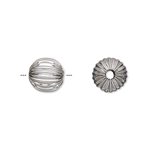 Bead, stainless steel, 10mm corrugated round. Sold per pkg of 2. image number 0