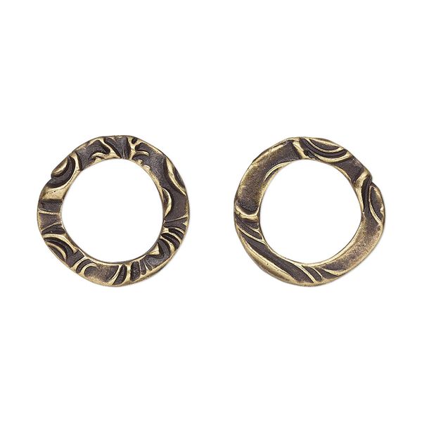 Component, TierraCast®, "Vida Mas Dulce" collection, antique brass-plated pewter (tin-based alloy), 16mm open round with flora design, 10mm inside diameter. Sold per pkg of 20. image number 0