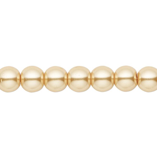 Bead, crystal pearl, gold, 8mm round. Sold per pkg of (2) 15-1/2" to 16" strands, approximately 100 beads. image number 0