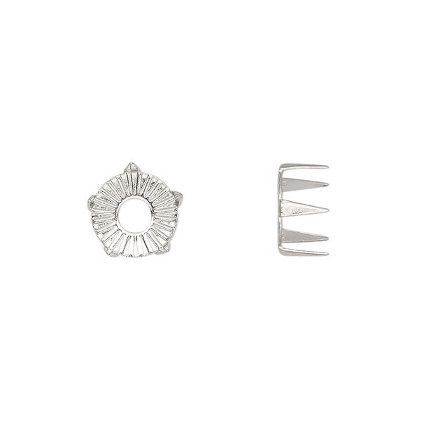 Rhinestone mount, imitation rhodium-plated brass, 9x5mm with SS40 rose or rose 5-prong tiffany setting. Sold per pkg of 100. image number 0