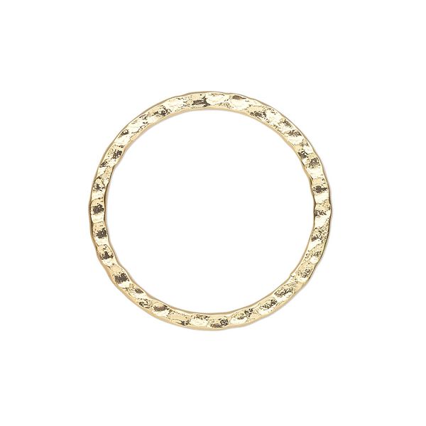 Component, gold-plated steel, 25mm double-sided hammered flat open round. Sold per pkg of 10. image number 0