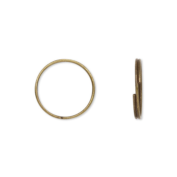 Split ring, antique brass-plated steel, 15mm round. Sold per pkg of 100. image number 0
