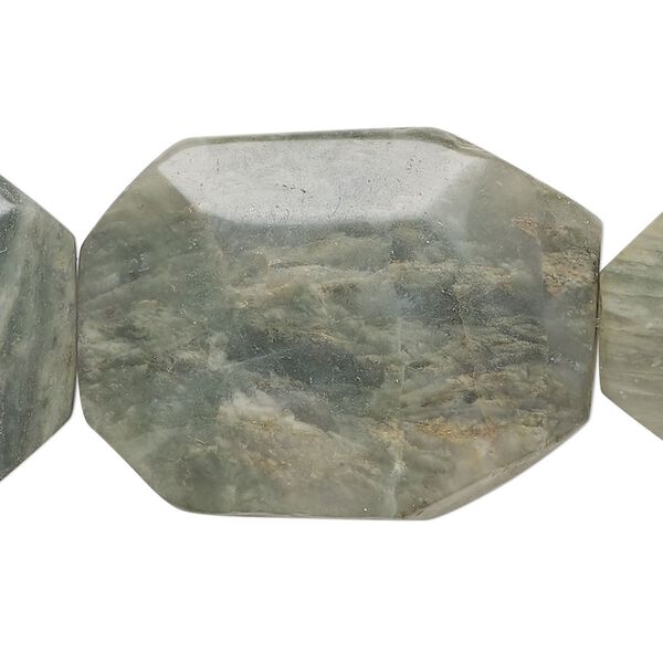 Green line jasper 1pkg1, faceted freeform bead natural 15 inch 35x25mm-36x27mm image number 0