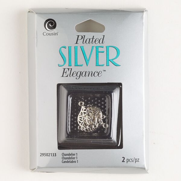 Drop, silver-finished "pewter" (zinc-based alloy), 15x13mm fancy teardrop. Sold per pkg of 2. image number 0