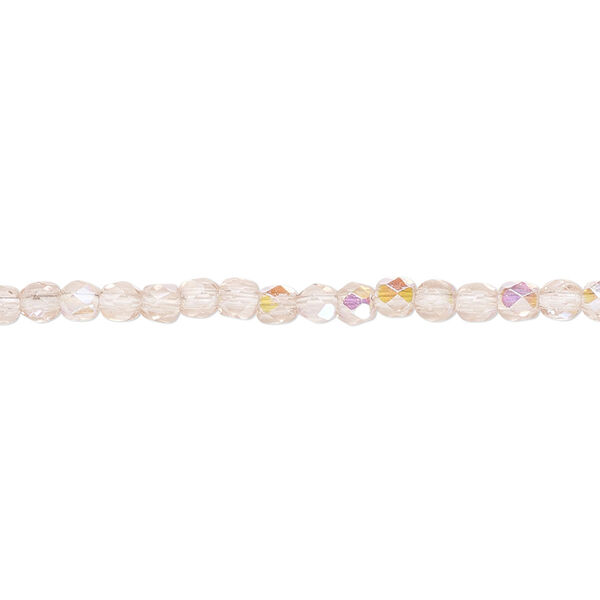 Bead, Czech fire-polished glass, light rose AB, 3mm faceted round. Sold per 15-1/2" to 16" strand. image number 0