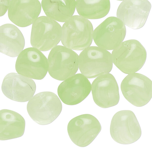 Bead, Czech glass, translucent light green, small nugget. Sold per 1-ounce pkg, approximately 30 beads. image number 0