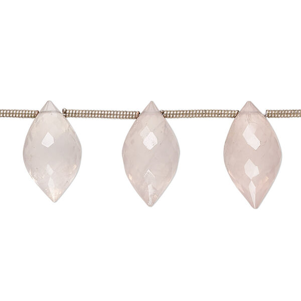 Rose quartz 1pkg15, hand-cut top-drilled faceted marquise bead natural 13x7mm-19x10mm image number 0