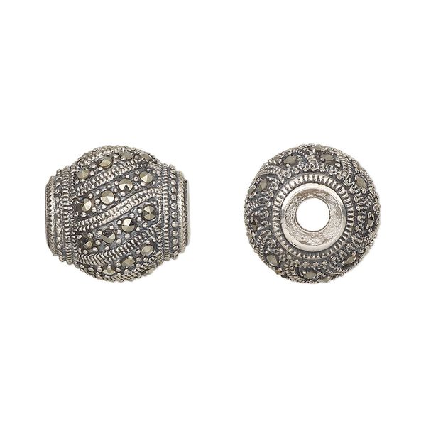 Marcasite / sterling silver 1pkg1, oval bead natural 15x14.5mm Dione® image number 0
