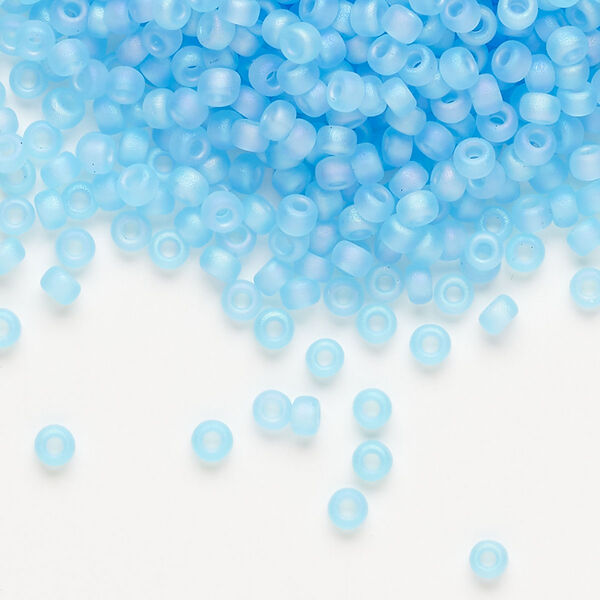 Seed bead, Miyuki, glass, pkg/50g, #8 rocaille, translucent matte rainbow aqua (RR-148FR). image number 0