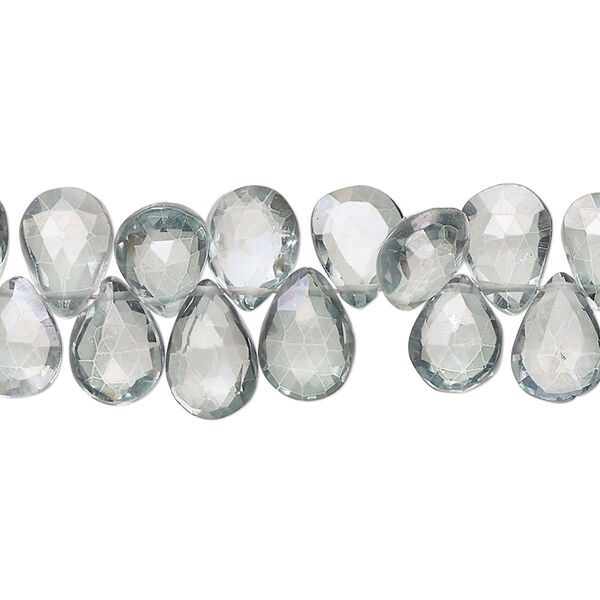 Quartz crystal 1pkg1, hand-cut top-drilled faceted puffed teardrop bead 7 inch 8x6mm-12x8mm image number 0