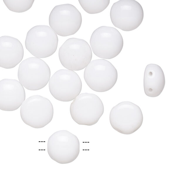 Bead, Preciosa Candy™, Czech pressed glass, opaque white, 8mm candy with (2) 0.8-0.9mm holes. Sold per pkg of 20. image number 0