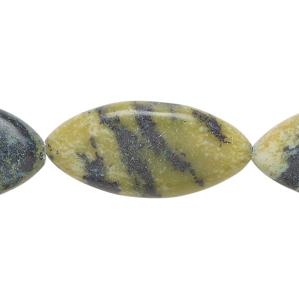 Yellow "turquoise" (serpentine with quartz) 1pkg1, puffed marquise bead 15 inch 29x15mm-30x16mm image number 0