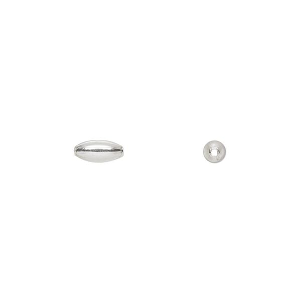 Bead, sterling silver, 7x3mm smooth oval. Sold per pkg of 10. image number 0