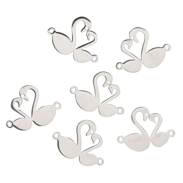 Link, stainless steel, 16x15.5mm swans. Sold per pkg of 6. image number 0