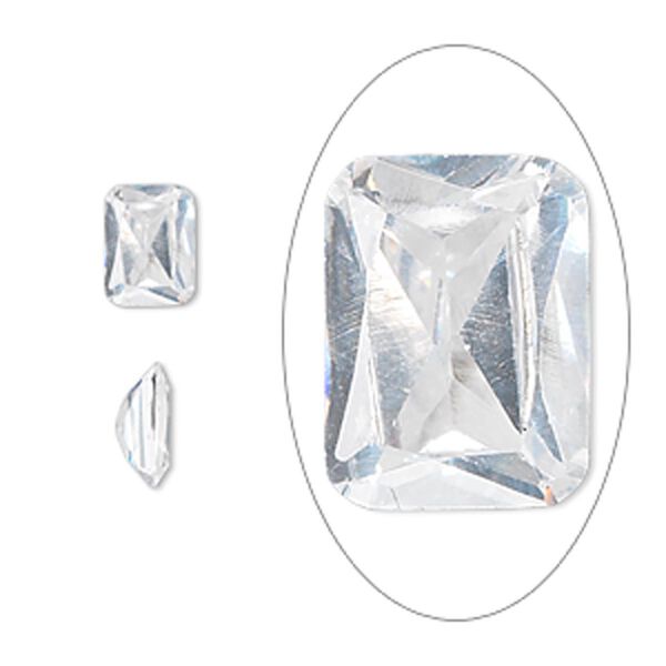 Gem, cubic zirconia, white, 8x6mm faceted spider cut, Mohs hardness 8-1/2. Sold individually. image number 0