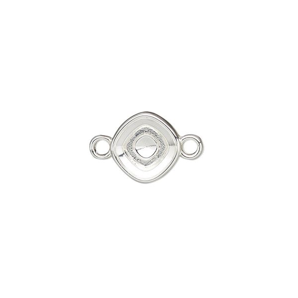 Link, Almost Instant Jewelry®, silver-finished "pewter" (zinc-based alloy), 10.5mm diamond with 8mm faceted cushion setting. Sold per pkg of 2. image number 0