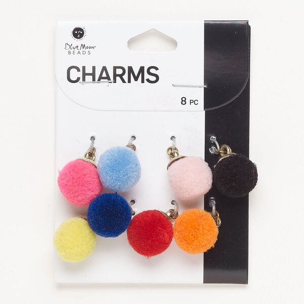 Drop assortment, rose gold- and silver-finished steel and polyester, assorted colors, 20x15mm pom-pom. Sold per pkg of 8. image number 0