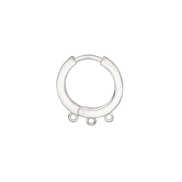 Earring, sterling silver, 16mm round hoop with square tube and 3 closed loops and hinged closure. Sold per pair. image number 0
