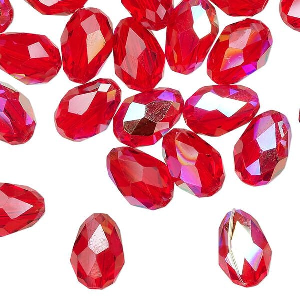 Bead Celestial Crystal® 1pkg40, 11X7.5mm-12X8mm teardrop / 66 facets, translucent red AB image number 0