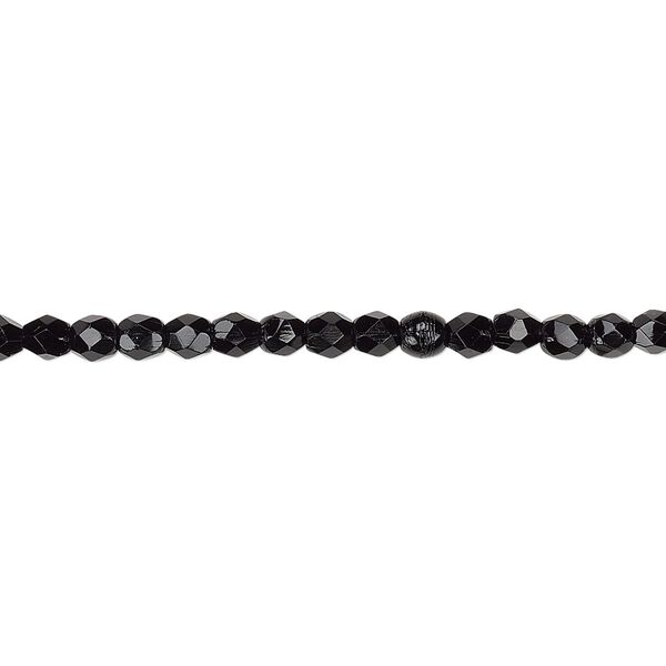 Bead, Czech fire-polished glass, jet, 3mm faceted round. Sold per 15-1/2" to 16" strand, approximately 130 beads. image number 0