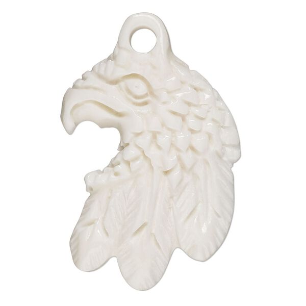 Focal, camel bone (bleached), white, 33x27mm top-drilled eagle head, Mohs hardness 2-1/2. Sold individually. image number 0