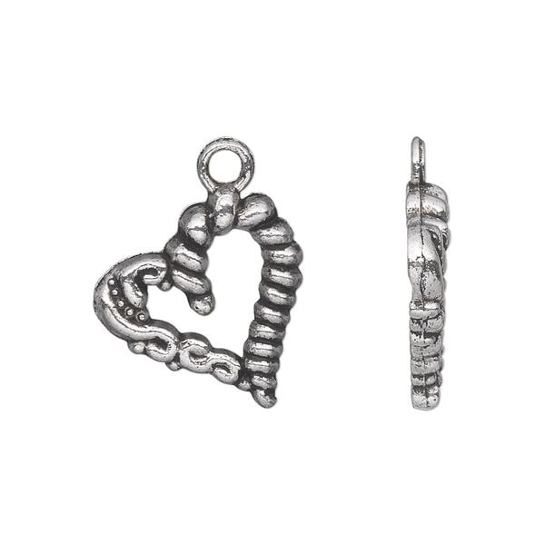 Charm, antique silver-plated "pewter" (zinc-based alloy), 18x18mm single-sided open fancy heart. Sold per pkg of 20. image number 0