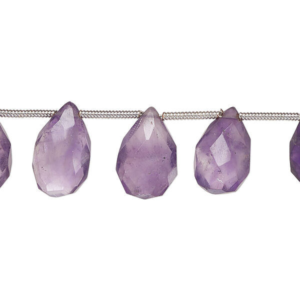 Amethyst 1pkg14, hand-cut top-drilled faceted puffed teardrop bead natural 10x7mm-14x9mm image number 0