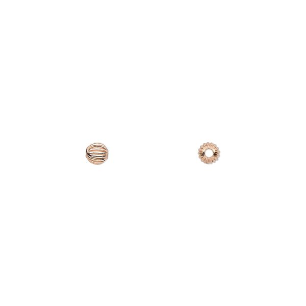 Bead, clear-coated copper, 3mm corrugated round. Sold per pkg of 100. image number 0