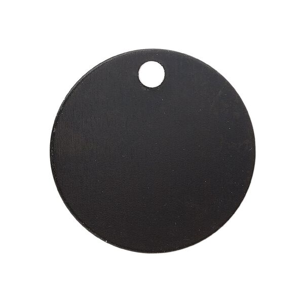 Drop, anodized aluminum, black, 25.5mm double-sided flat round blank with 3mm hole, 20 gauge. Sold per pkg of 10. image number 0