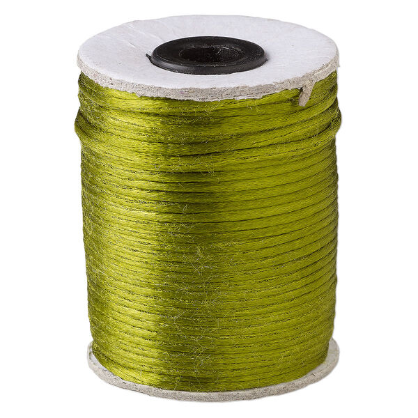 Cord, Satinique™, satin, leaf green, 2mm. Sold per 200-foot spool. image number 0