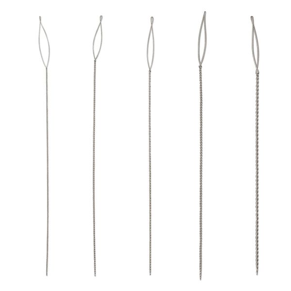 Needle, Beadalon®, stainless steel, pkg/5 variety pack, 2-1/2 inches, extra fine (0.24mm) / fine (0.30mm) / medium (0.36mm) / heavy (0.51mm) / extra heavy (0.60mm) widths, collapsible-eye twisted wire. image number 0