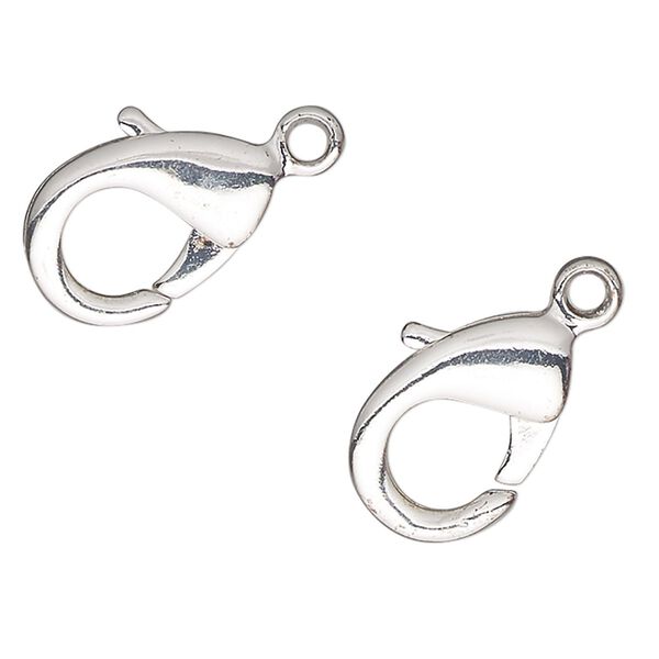 Clasp, lobster claw, silver-finished brass, 12x8mm. Sold per pkg of 2. image number 0