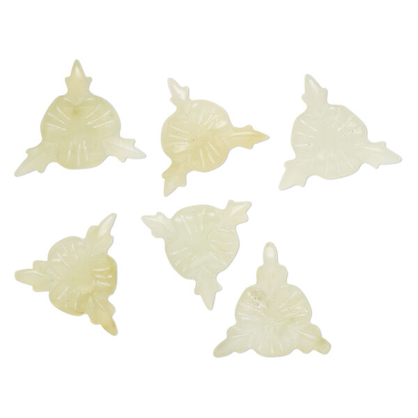 New "jade" 1pkg6, carved flower / leaves component natural 25x22mm-26x23mm image number 0