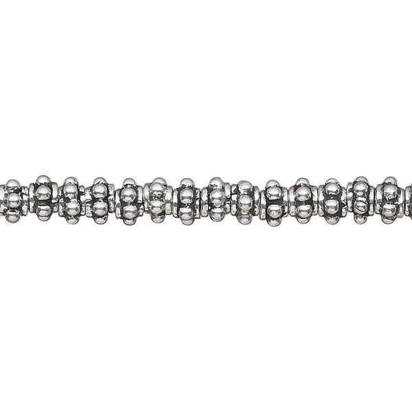 Bead, antiqued sterling silver, 5x3mm bumpy rondelle. Sold per 1/4 troy ounce, approximately 30-35 beads. image number 0