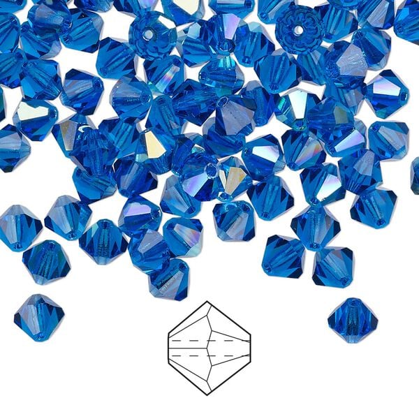 Bead 576pk Capri blue AB, Preciosa Czech crystal 5mm bicone image number 0