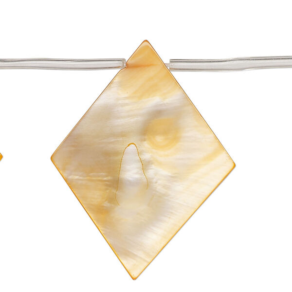 Bead, mother-of-pearl shell (dyed), orange, 35x4mm-37x8mm top-drilled flat diamond, Mohs hardness 3-1/2. Sold per 15-inch strand, approximately 10 beads. image number 0